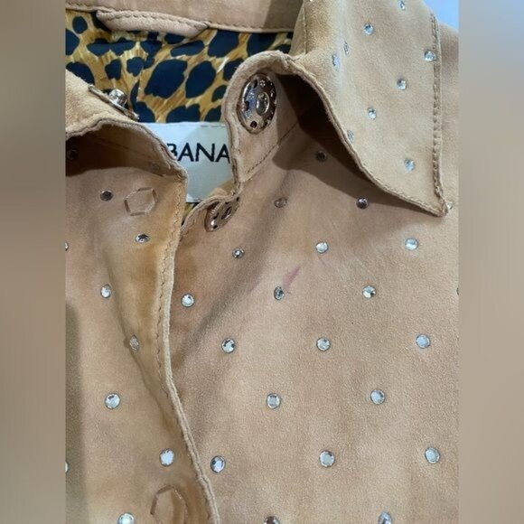 Vintage Dolce & Gabbana Swarovski-Studded Suede Jacket in Tan - Picture 16 of 16